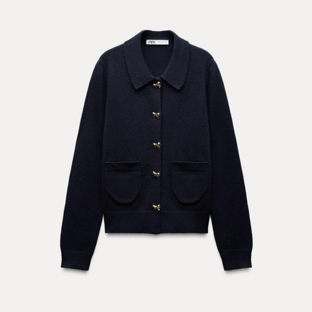 NWT Zara Navy Bow Button Cardigan Multi Sizes